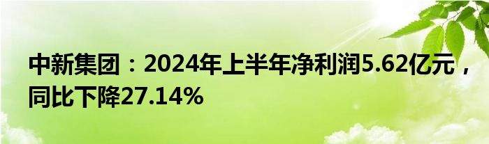 中新集团：2024年上半年净利润5.62亿元，同比下降27.14%