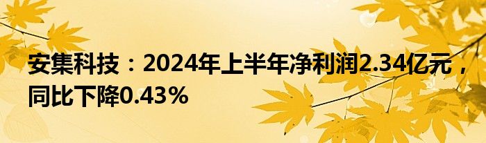 安集科技：2024年上半年净利润2.34亿元，同比下降0.43%