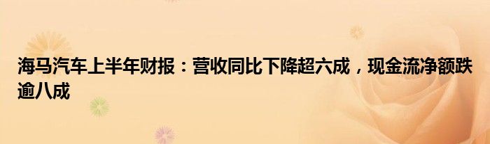 海马汽车上半年财报：营收同比下降超六成，现金流净额跌逾八成