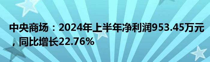 中央商场：2024年上半年净利润953.45万元，同比增长22.76%