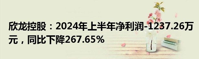 欣龙控股：2024年上半年净利润-1237.26万元，同比下降267.65%