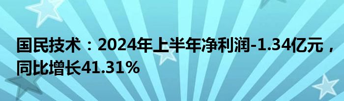 国民技术：2024年上半年净利润-1.34亿元，同比增长41.31%