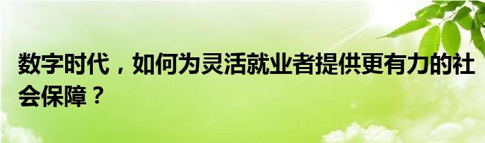 数字时代，如何为灵活就业者提供更有力的社会保障？