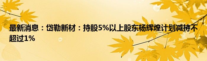 最新消息：岱勒新材：持股5%以上股东杨辉煌计划减持不超过1%