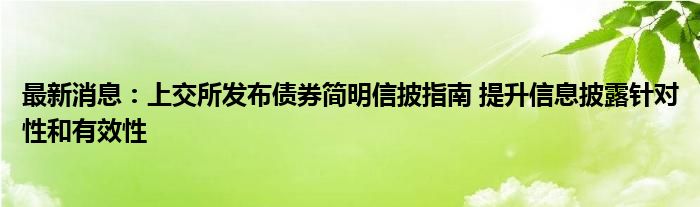 最新消息：上交所发布债券简明信披指南 提升信息披露针对性和有效性