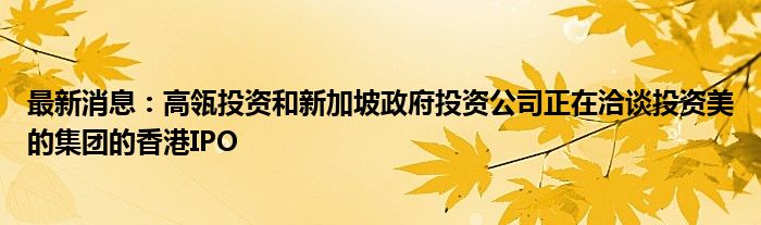 最新消息：高瓴投资和新加坡政府投资公司正在洽谈投资美的集团的香港IPO