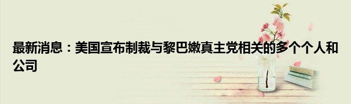 最新消息：美国宣布制裁与黎巴嫩真主党相关的多个个人和公司