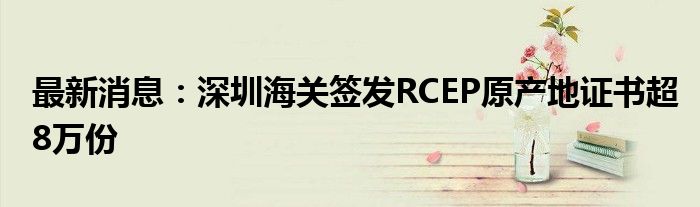 最新消息：深圳海关签发RCEP原产地证书超8万份