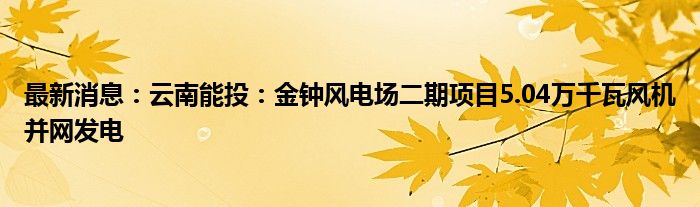 最新消息：云南能投：金钟风电场二期项目5.04万千瓦风机并网发电