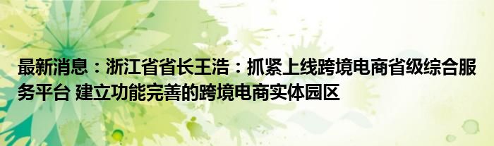 最新消息：浙江省省长王浩：抓紧上线跨境电商省级综合服务平台 建立功能完善的跨境电商实体园区