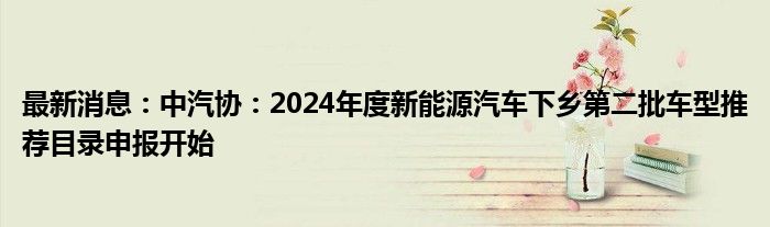 最新消息：中汽协：2024年度新能源汽车下乡第二批车型推荐目录申报开始