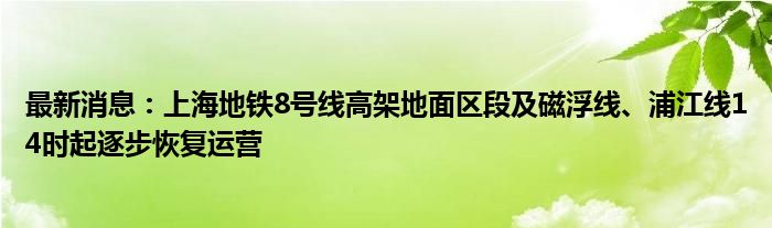 最新消息：上海地铁8号线高架地面区段及磁浮线、浦江线14时起逐步恢复运营