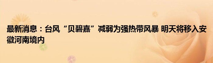 最新消息：台风“贝碧嘉”减弱为强热带风暴 明天将移入安徽河南境内