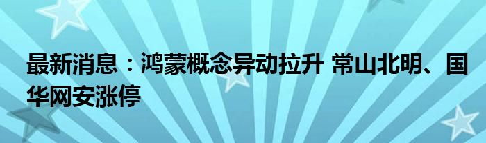 最新消息：鸿蒙概念异动拉升 常山北明、国华网安涨停