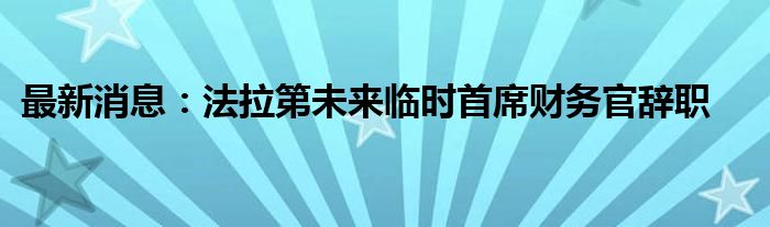 最新消息：法拉第未来临时首席财务官辞职