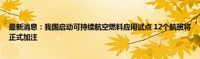 最新消息：我国启动可持续航空燃料应用试点 12个航班将正式加注