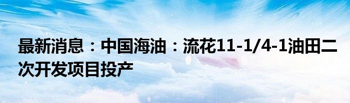 最新消息：中国海油：流花11-1/4-1油田二次开发项目投产