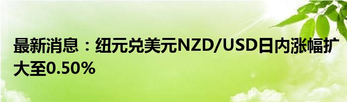 最新消息：纽元兑美元NZD/USD日内涨幅扩大至0.50%