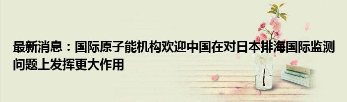 最新消息：国际原子能机构欢迎中国在对日本排海国际监测问题上发挥更大作用