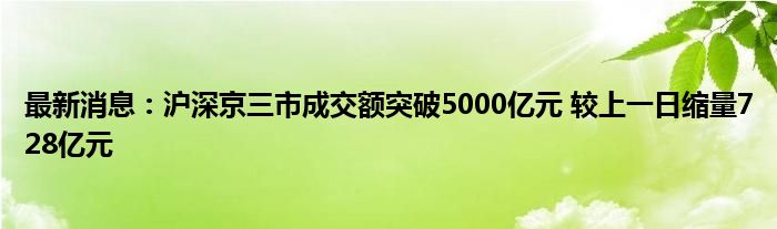 最新消息：沪深京三市成交额突破5000亿元 较上一日缩量728亿元