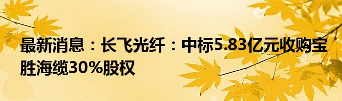 最新消息：长飞光纤：中标5.83亿元收购宝胜海缆30%股权