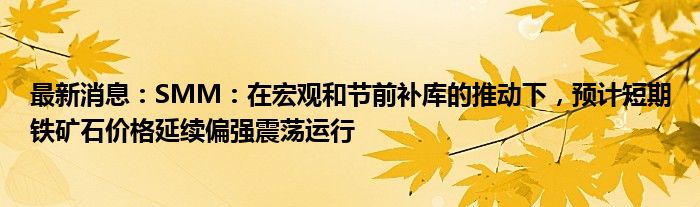 最新消息：SMM：在宏观和节前补库的推动下，预计短期铁矿石价格延续偏强震荡运行