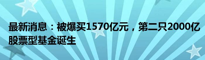 最新消息：被爆买1570亿元，第二只2000亿股票型基金诞生