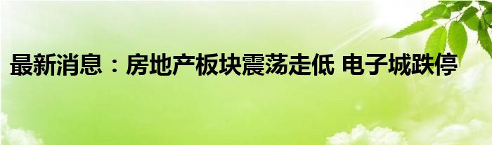 最新消息：房地产板块震荡走低 电子城跌停