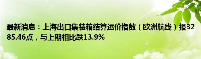 最新消息：上海出口集装箱结算运价指数（欧洲航线）报3285.46点，与上期相比跌13.9%