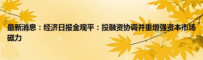 最新消息：经济日报金观平：投融资协调并重增强资本市场磁力