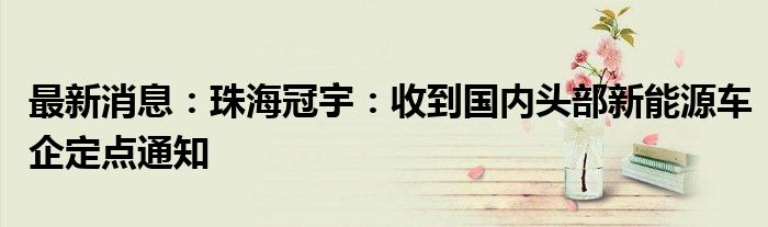 最新消息：珠海冠宇：收到国内头部新能源车企定点通知