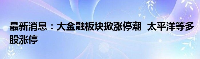 最新消息：大金融板块掀涨停潮  太平洋等多股涨停