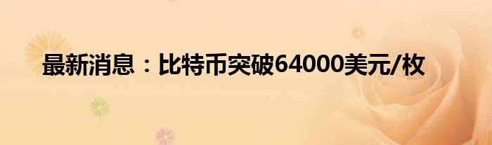 最新消息：比特币突破64000美元/枚