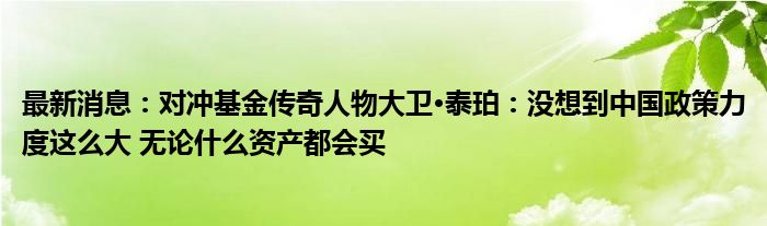 最新消息：对冲基金传奇人物大卫·泰珀：没想到中国政策力度这么大 无论什么资产都会买