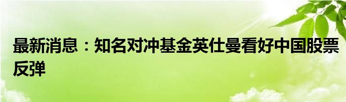 最新消息：知名对冲基金英仕曼看好中国股票反弹