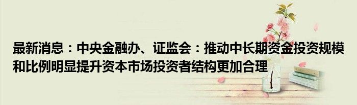 最新消息：中央金融办、证监会：推动中长期资金投资规模和比例明显提升资本市场投资者结构更加合理