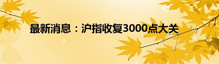 最新消息：沪指收复3000点大关