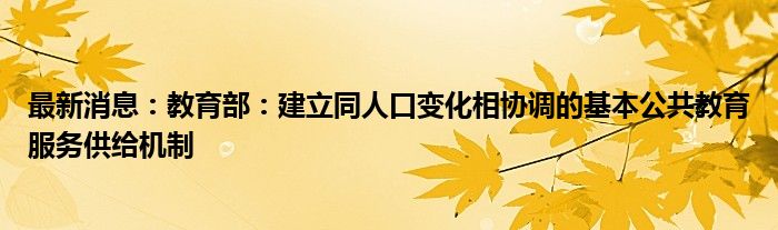 最新消息：教育部：建立同人口变化相协调的基本公共教育服务供给机制