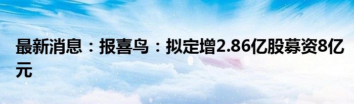 最新消息：报喜鸟：拟定增2.86亿股募资8亿元