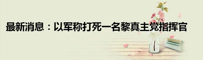 最新消息：以军称打死一名黎真主党指挥官