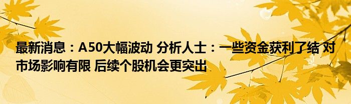 最新消息：A50大幅波动 分析人士：一些资金获利了结 对市场影响有限 后续个股机会更突出