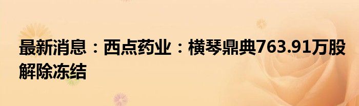 最新消息：西点药业：横琴鼎典763.91万股解除冻结