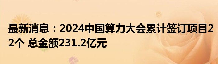 最新消息：2024中国算力大会累计签订项目22个 总金额231.2亿元