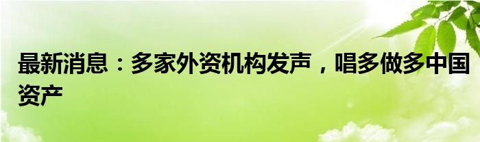 最新消息：多家外资机构发声，唱多做多中国资产