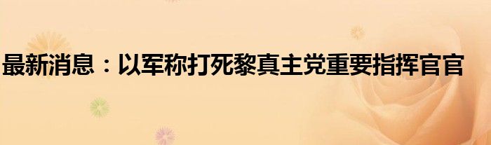 最新消息：以军称打死黎真主党重要指挥官官