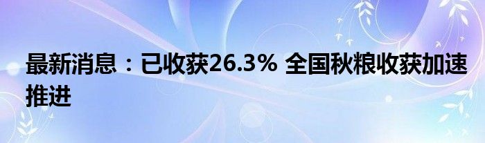 最新消息：已收获26.3% 全国秋粮收获加速推进