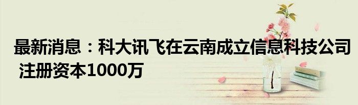 最新消息：科大讯飞在云南成立信息科技公司 注册资本1000万