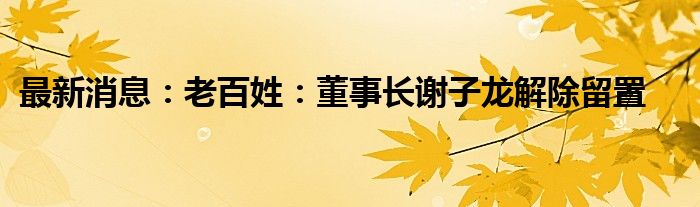 最新消息：老百姓：董事长谢子龙解除留置