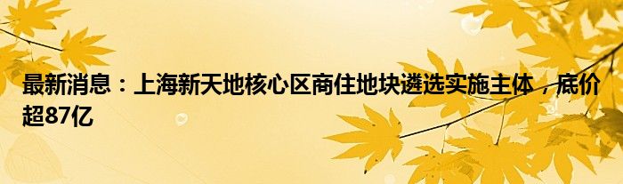 最新消息：上海新天地核心区商住地块遴选实施主体，底价超87亿