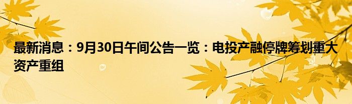 最新消息：9月30日午间公告一览：电投产融停牌筹划重大资产重组